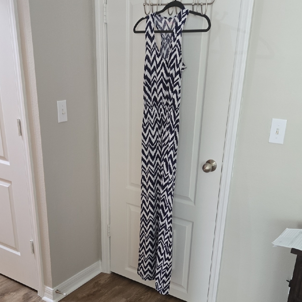 Navy and White Cotton Chevron Maxi Dress Lilly Pulitzer, Xs